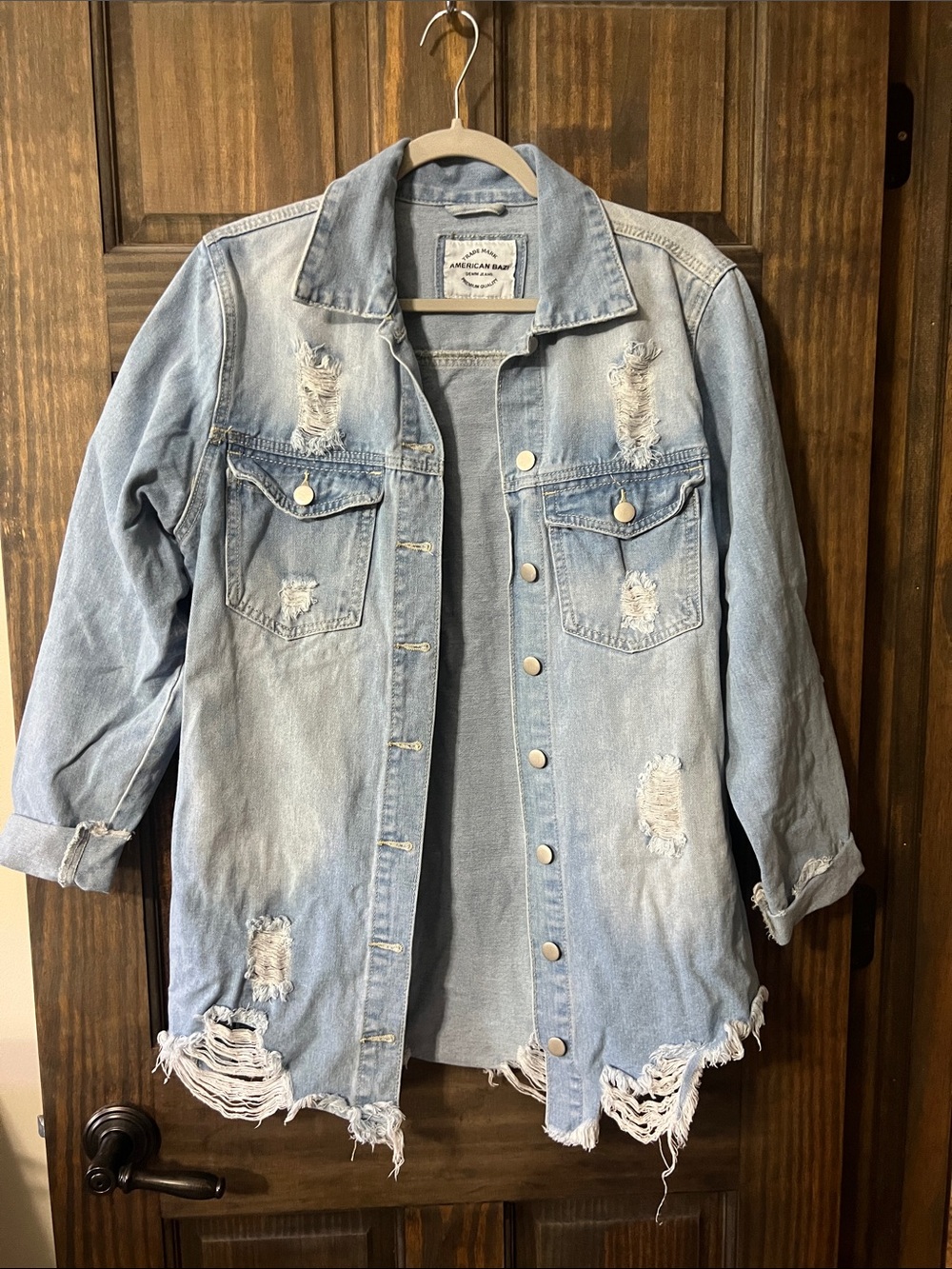 American Bazi Light Wash Distressed Denim Jacket